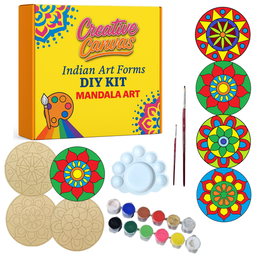 Mandala Art Kit – 4-inch Pre-Marked Coasters with Stand and Multi-Colors for DIY Decor & Gifting for Kids & Adults