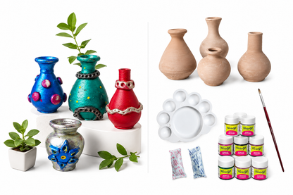 Terracotta DIY Kit, Paintable Mini Pots with Acrylic Colours, Clay, Paint Palette and Brush, Perfect for Kids and Adults
